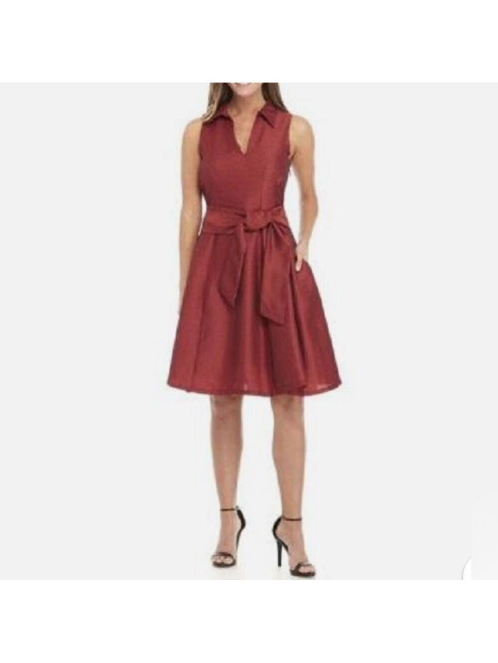 Signature By Robbie Bee Red Fit and Flared Belted Dress - Size 6